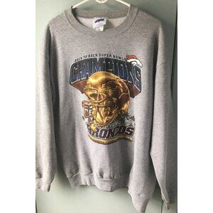 Denver Broncos Sweatshirt Large 1999 Back to Back Champions Super Bowl Gray